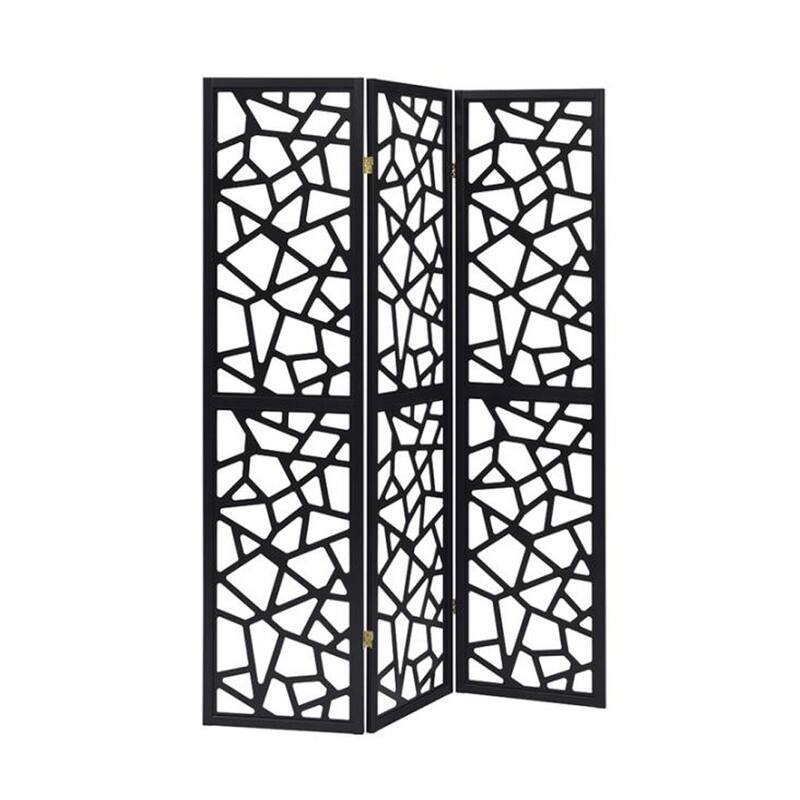 3 Panel Intricate Mosaic Screen in Black - Black