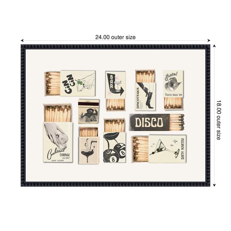 Kate and Laurel Vintage Matchboxes Neutral Black and Beige by Honey Island Studio Framed Canvas Wall Art Print
