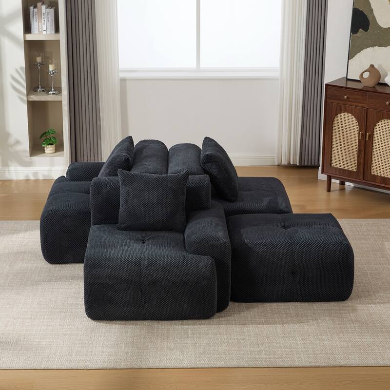 104"W Modern Upholstered Sectional Sofa with 3 Pillows and Ottoman