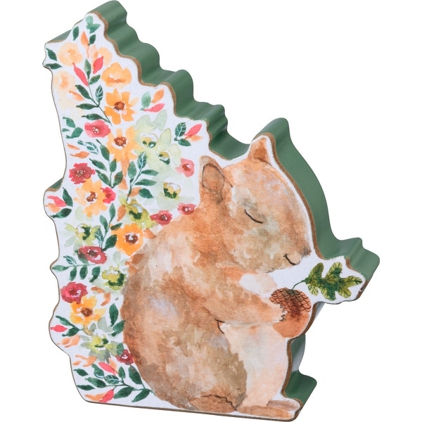 Fall Squirrel with Flowers Cut Out Chunky Sitter Wood