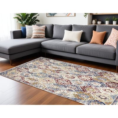 Power Loomed Distressed Floral Traditional Non Skid Stain Resistant Area Rug - 144' X '102' X '0.5
