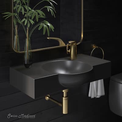 Chateau 30" Wall-Mounted Sink Center Basin With Right Side Faucet Mount In Matte Black - 30
