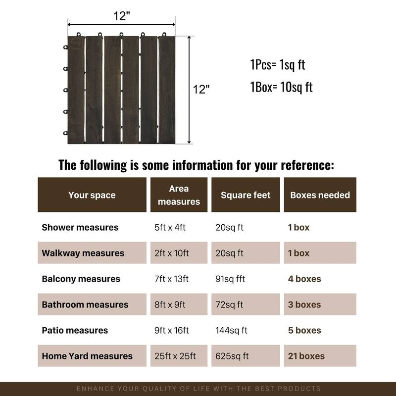 Dark Brown Square Acacia Hardwood Outdoor Flooring