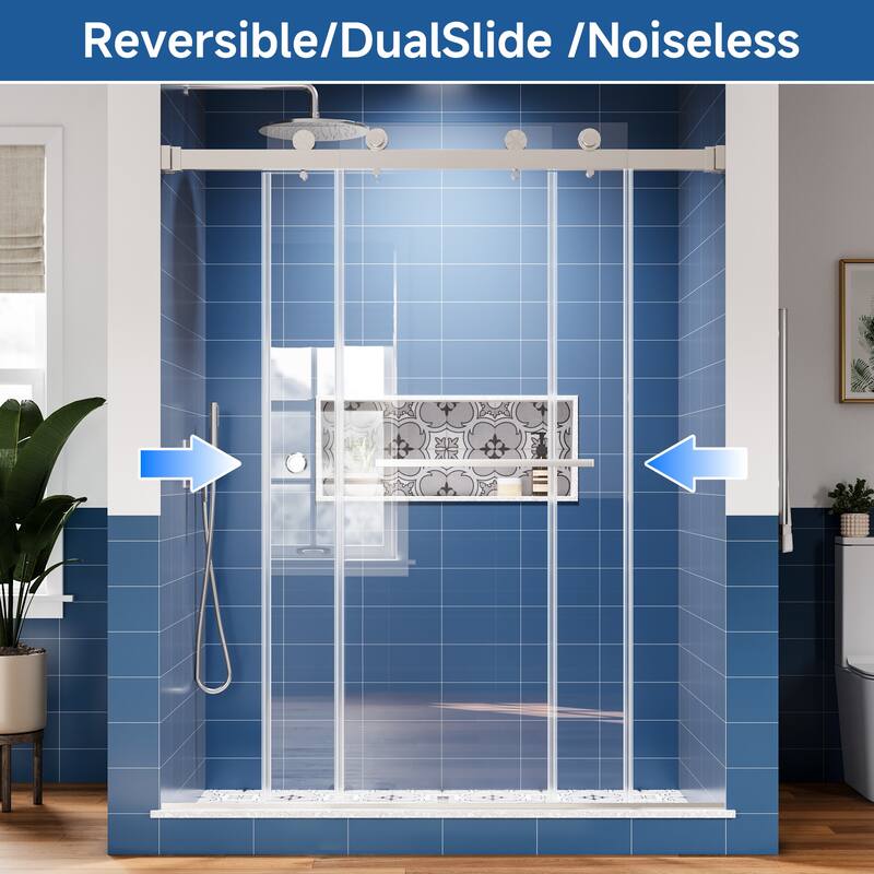 59 in. W x 72 in. H Sliding Frameless Shower Door with Tempered Glass - 59" x 72"