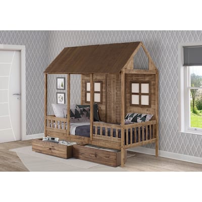 Twin Front Porch Low Loft with Storage Drawers or Twin Trundle