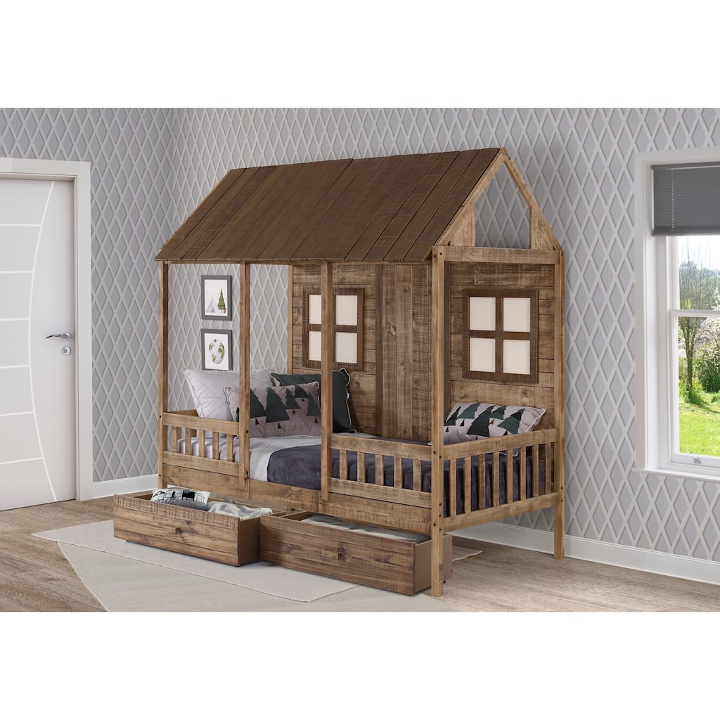 Twin Front Porch Low Loft with Storage Drawers or Twin Trundle