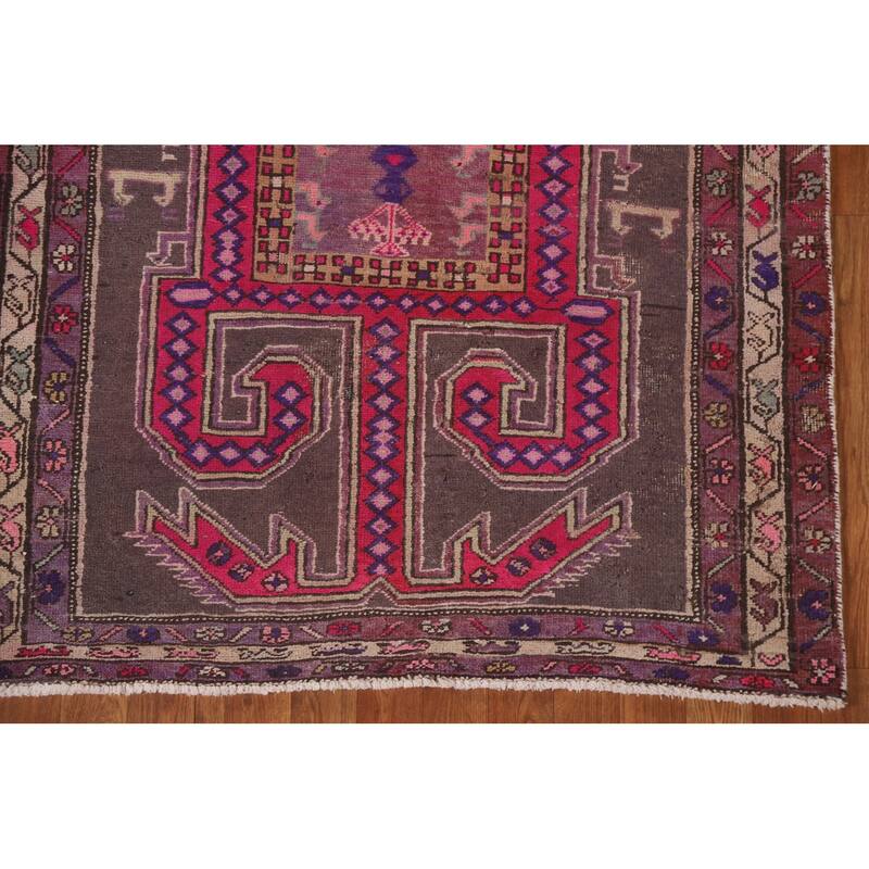 Hand-knotted Tribal Meshkin Persian Runner Rug Geometric Wool Carpet - 3'10" x 10'3"