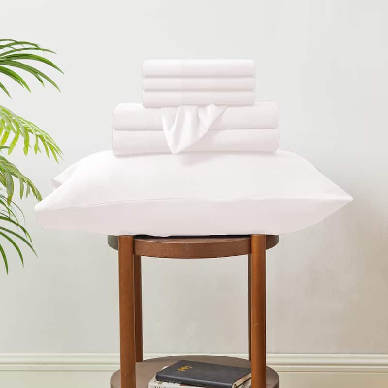 Modern Threads 6-Piece Satin Sheet Set with Deep Pocket Fitted Sheet, 4 Pillowcases, and Organizer