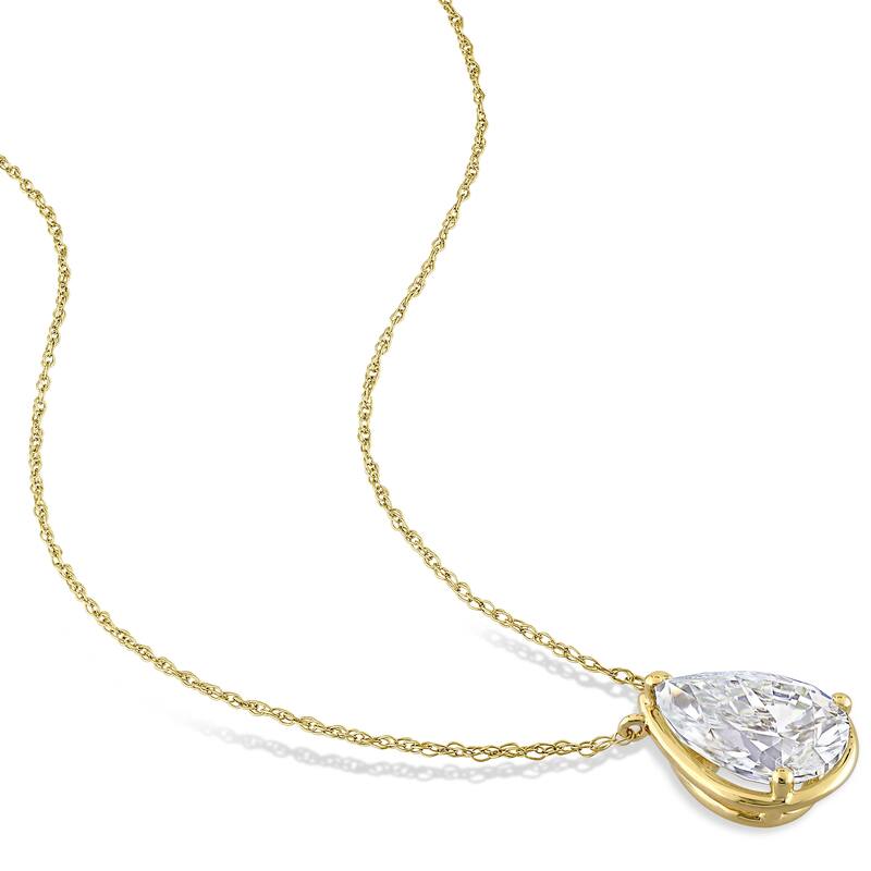 Miadora 2ct DEW Moissanite Solitaire Teardrop Necklace in 10k Yellow Gold
