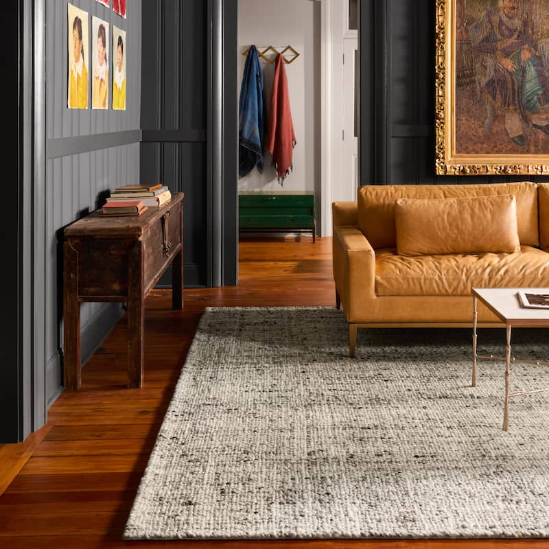 Juniper Home Cambridge Collection Basket Weave and Tweed Design Wool Area Rug