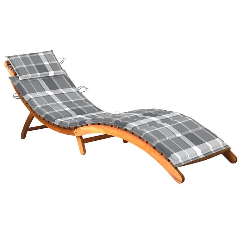 vidaXL Patio Sun Lounger with Cushion Solid Acacia Wood - 72.4" x 21.7" x 25.2" - Grey