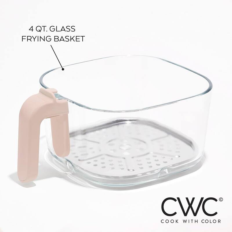 COOK WITH COLOR 1200W Air Fryer: Glass Basket, Dishwasher Safe, 60min Timer, 6 Presets, Temp Control 175F-400F, 4 - 5.5 QT