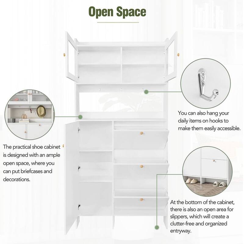 Hall Tree and Shoe Storage Bench with Flip Drawers and Doors