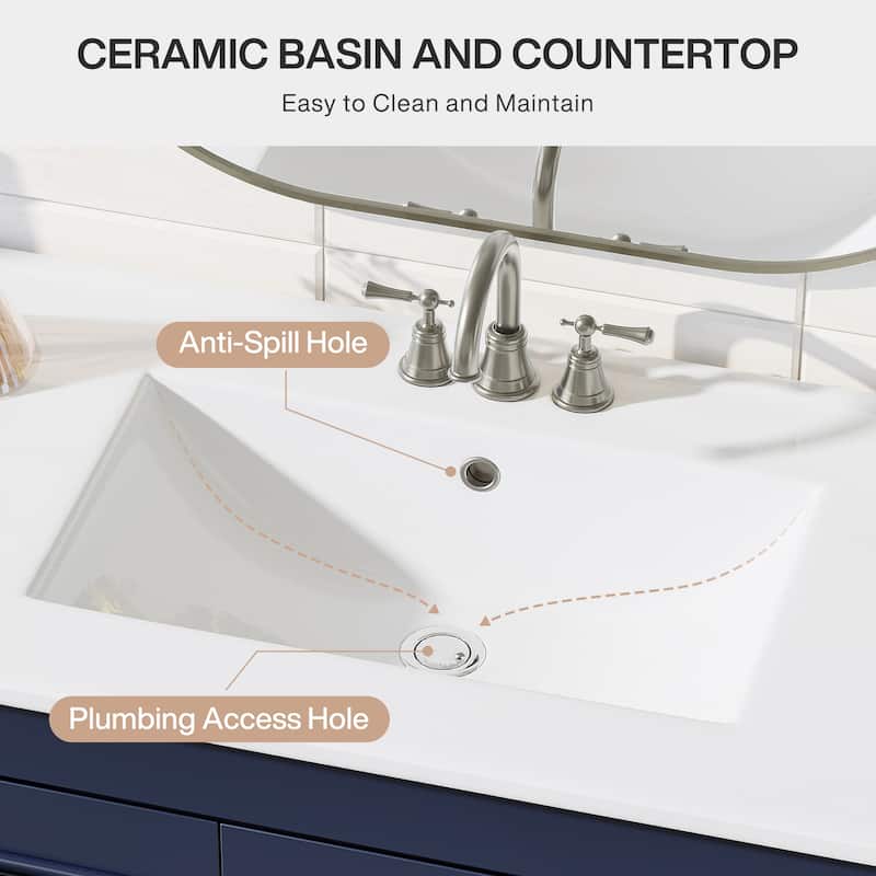 Modern Bathroom Vanity with Sink, Vanity Cabinet with Drawer and Door Organizer