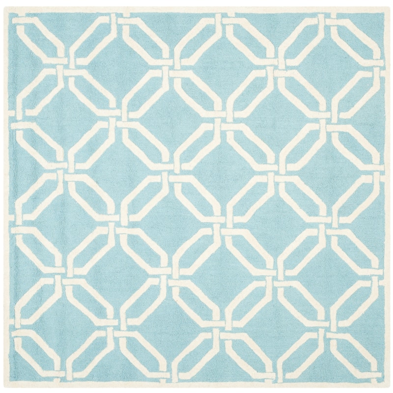 SAFAVIEH Handmade Cambridge Nhung Modern Moroccan Wool Rug - 6' Square - Light Blue/Ivory