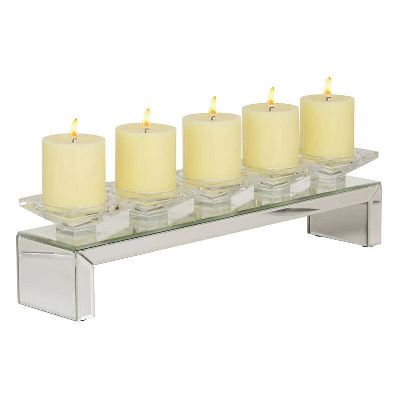 Glass Pillar Candle Holder with Floating Crystals