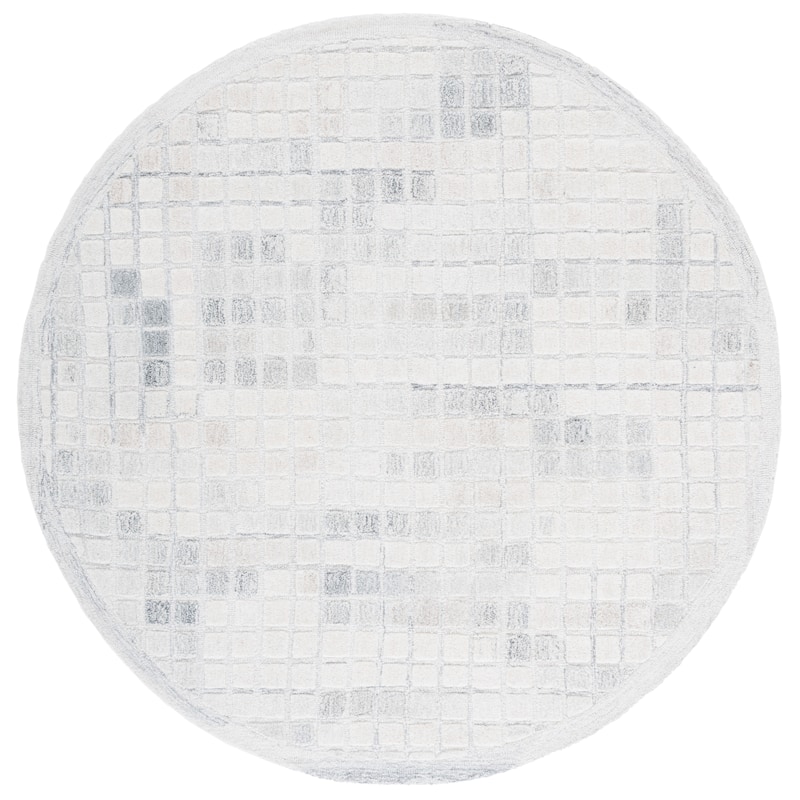 SAFAVIEH Handmade Ebony Rolande Wool Rug - 6' Round - Ivory/Grey