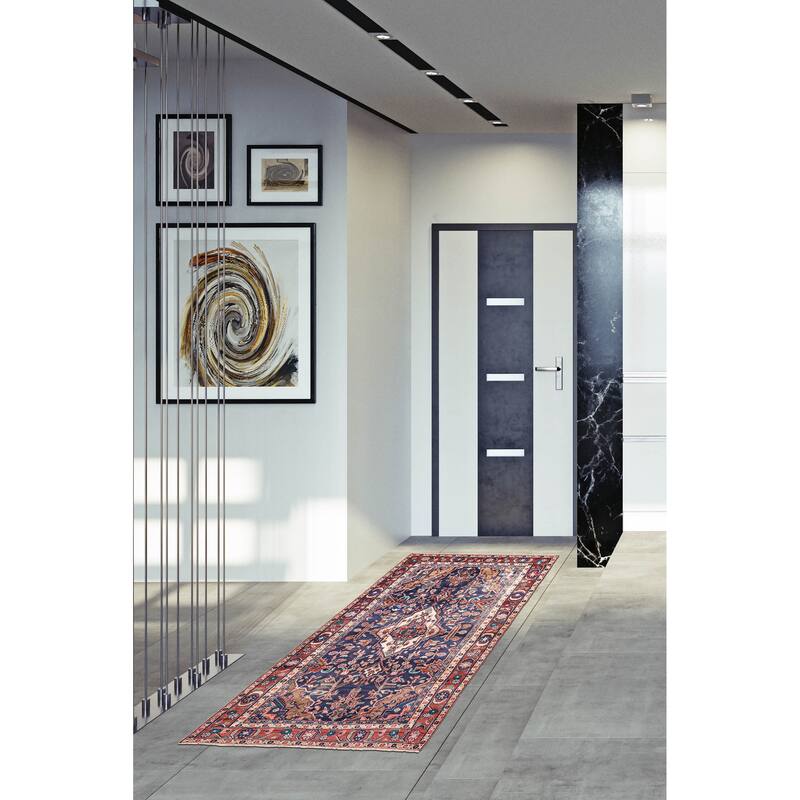 ECARPETGALLERY Hand-knotted Antalya Vintage Navy Wool Rug - 3'11 x 9'4