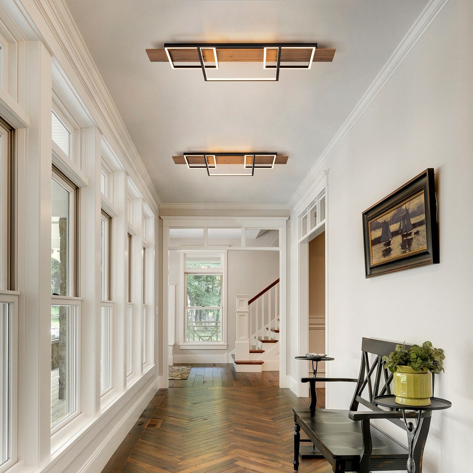 Farmhouse 3-Light Integrated LED Rectangle Wood Flush Mount