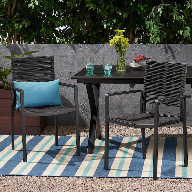 Patios Aluminum Dining Chair Set of 2, Rope Seat Garden Chair Side Chair, Black Kitchen Dining Room Furniture Dining Chairs