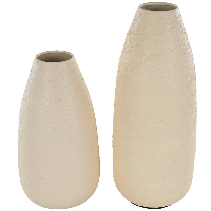 Cream Metal Minimalistic Distressed Textured Decorative Vase (Set of 2)