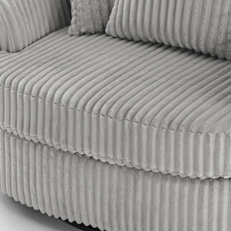 Oversized 43" W Plush Corduroy Slipcovered Swivel Barrel Chair with Pillows Set of 2