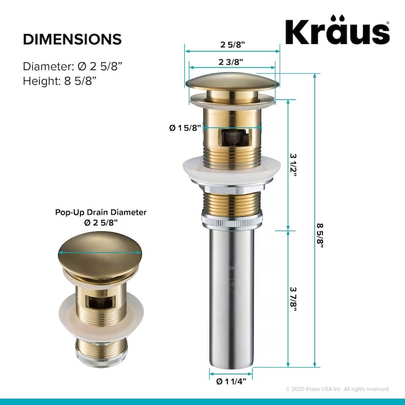 KRAUS Pop-Up Drain w Overflow, Bathroom Sink, Chrome, Nickel