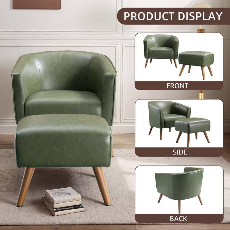 Accent Chair with Ottoman,Modern Barrel Chair and Footrest,Mid Century Living Room Chairs,Upholstered Armchair