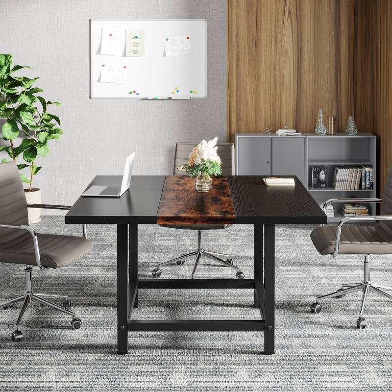 Small Conference Room Table for 4 People, Square 40- Inches Wood Desk for Home Office - 39-inch D