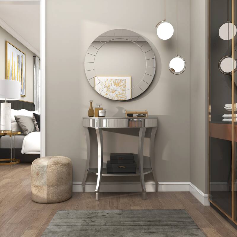 Silver Wood Mirrored 1 Shelf Console Table with Mirror (Set of 2) - 32 x 14 x 32