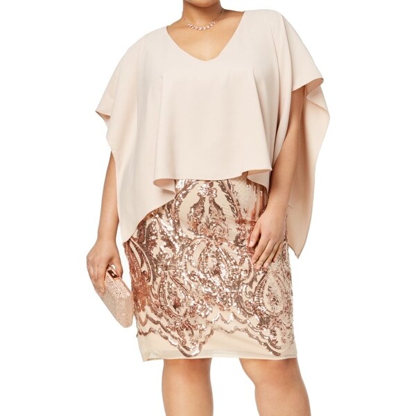Betsy & Adam Women's Plus Popover Sequin Gown Dress