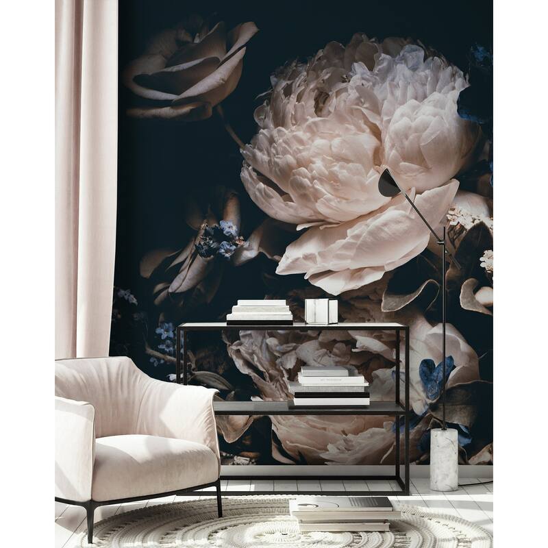 GK Wall Design Peony Dark Romantic Floral Pink Bouquet Removable Wallpaper