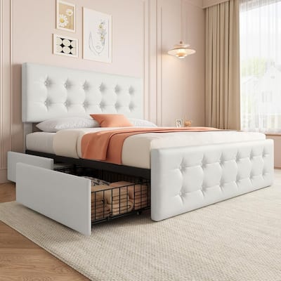 Bed Frame with Adjustable Headboard and 4 Storage Drawers