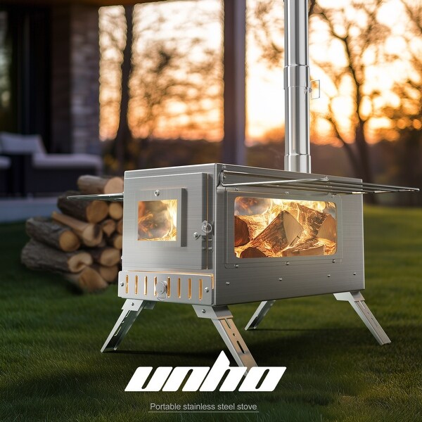 バーベキュー・調理用品 WOOD BURNING STOVE S-size & PROTECTER Large Camping Wood Stove, Portable Stainless Steel Hot Tent Stove