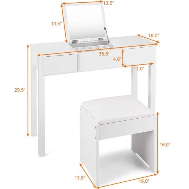 Vanity Makeup Dressing Table Set with Cell Storage Box-Black - 35.4" x 15.7" x 29.5" (L x W x H)