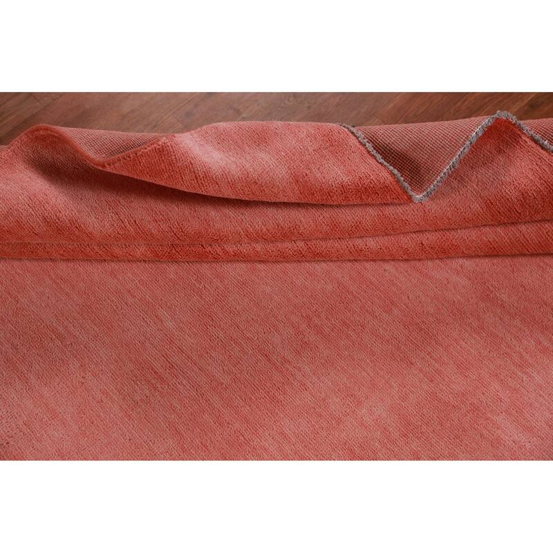 Hand Knotted Oriental 100% Wool Carpet Modern Solid Pink Gabbeh Area Rug - 9' 3'' X 6' 0''