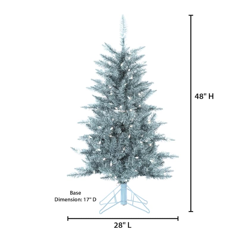 4 Foot Silver Tuscany Tinsel Tree with 150 Clear Lights - N/A