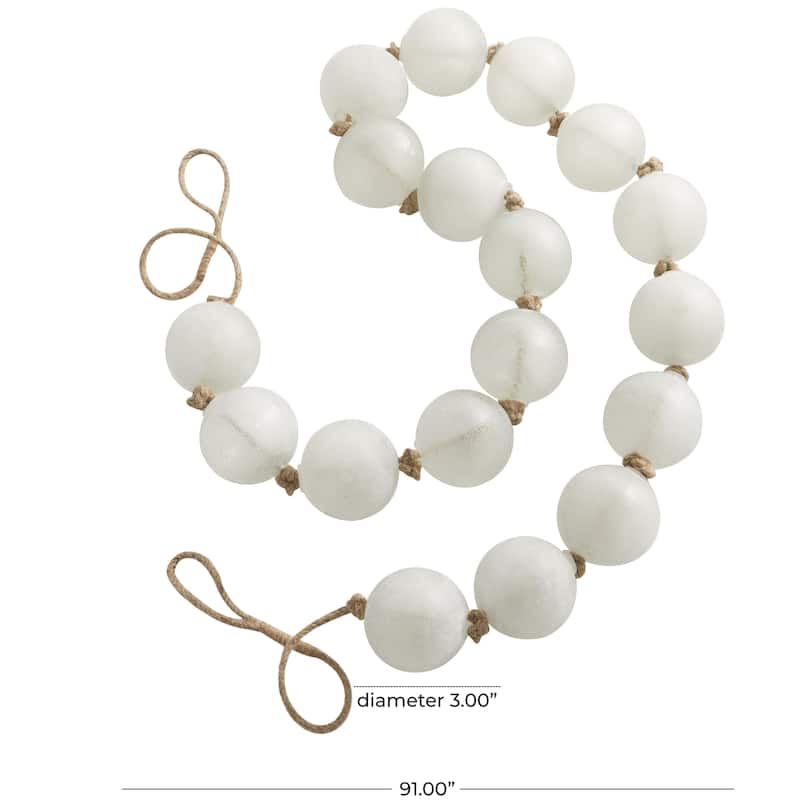 Glass Handmade Round Extra Long Frosted Orb Beaded Garland with Tassel with Knotted Jute Rope - Roche River Decor