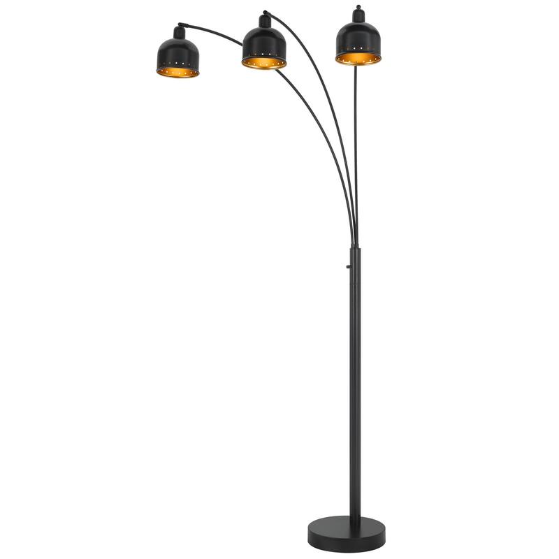 60W x 3, 3 way Ellington arc floor lamp with metal gold tone shades and heavy weighted base - One Size