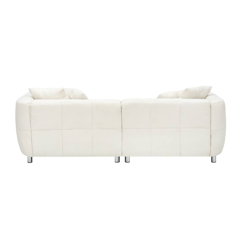 89 inch 3 Seater Sofa with Metal Legs, Solid Wood Frame, 4 Pillows, Cotton Linen, White