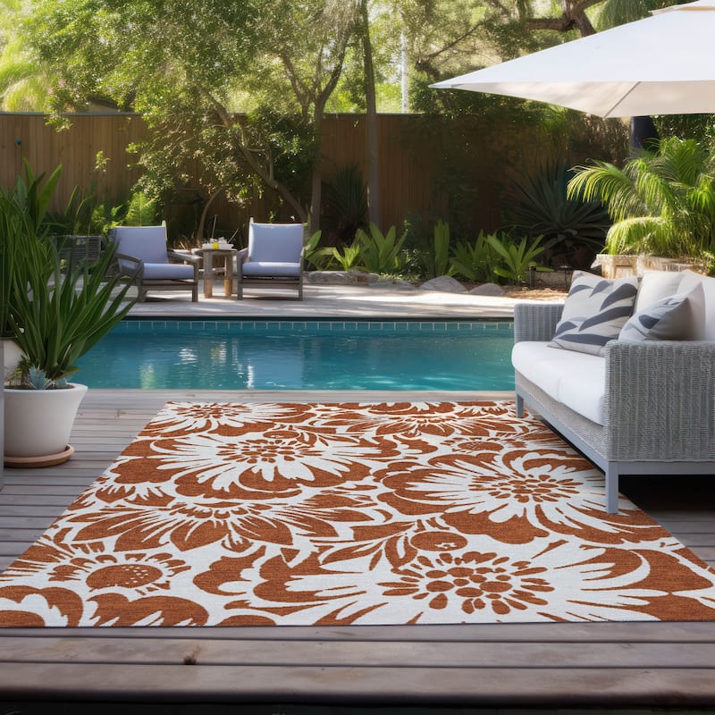 Machine Washable Indoor/ Outdoor Whimsy Floral Chantille Rug