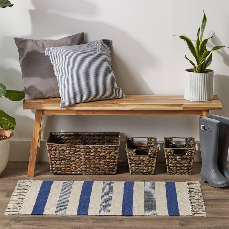 DII Black Ticking Stripe Hand-Loomed Rug 2x3 Ft - 24.0 In. L X 36.0 In. W X 0.2 In. H