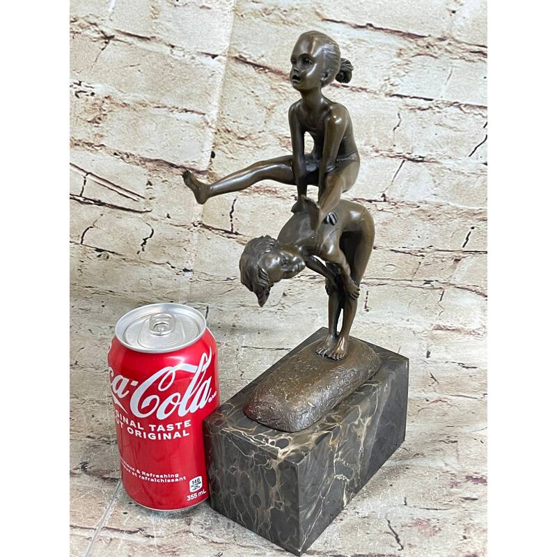 Original Milo Kids Playing Leap Frog Bronze Sculpture Hot Cast Marble Base Decor