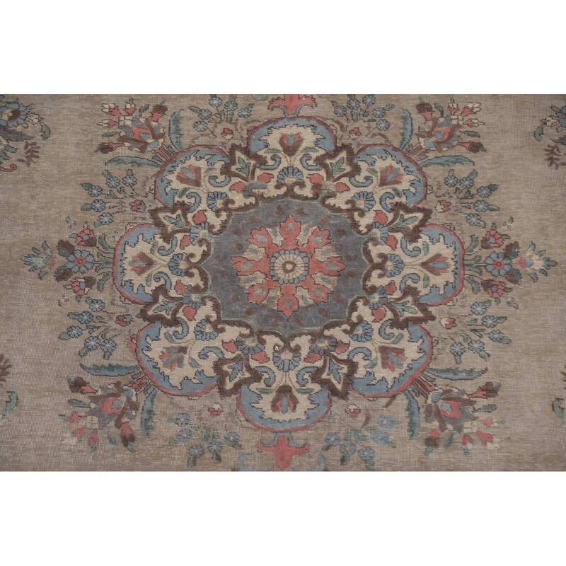 Hand Knotted Oriental 100% Wool Carpet Traditional Medallion Brown Tabriz Area Rug - 11' 4'' X 7' 10''