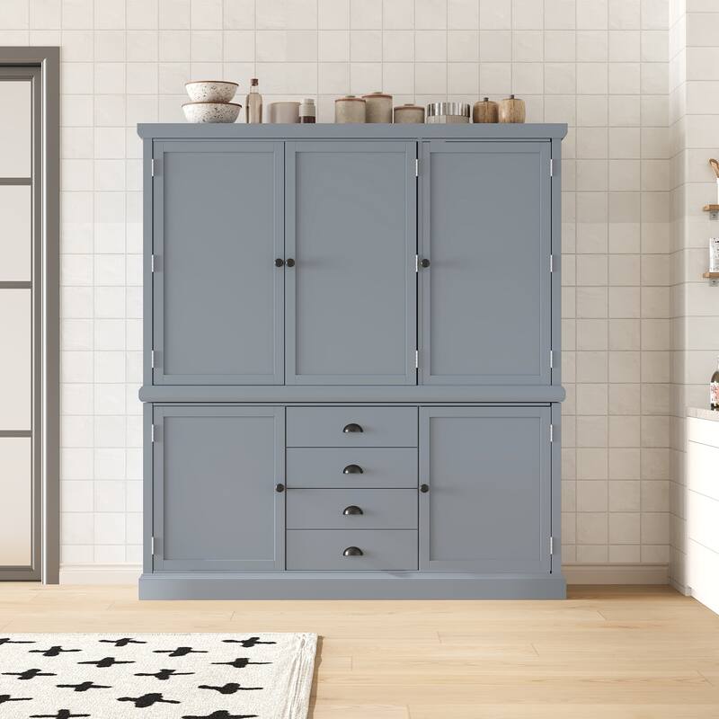 Roomfitters Kitchen Pantry Organizers and Storage Kitchen Cabinet, Hutch with Microwave Stand, 4 Drawers, Spice Racks