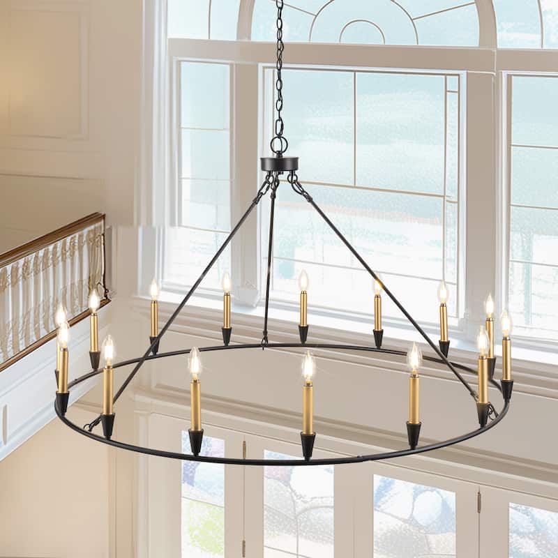 15-Light Wagon Wheel Chandelier Farmhouse Chandelier Traditional Chandelier for Dining Room - 15Light