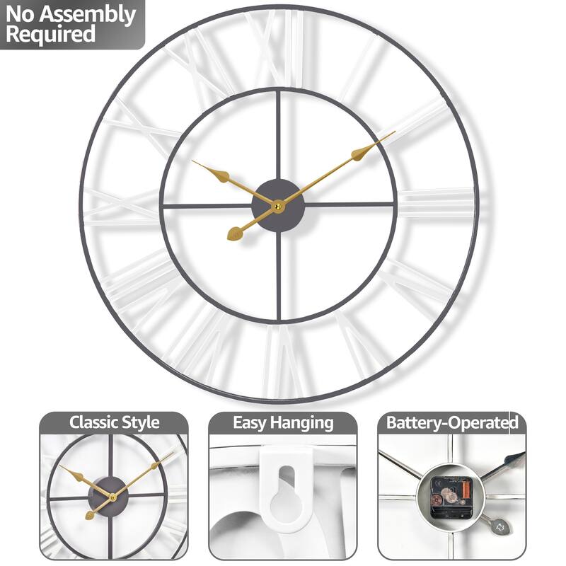 Large Decorative Wall Clock 16" - Roman Numeral Modern Home Decor