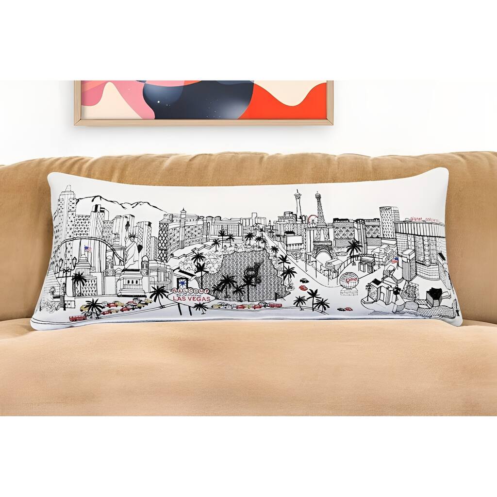 HomeRoots 14" X 35" Cream Las Vegas Daylight Skyline Lumbar Decorative Pillow