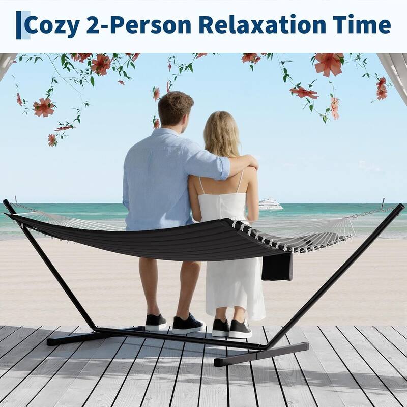 Durable Double Outdoor Hammock, Hanging Bed for Garden, Patio, Lawn