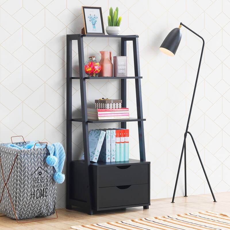 Costway 4-Tier Ladder Shelf Bookshelf Bookcase Storage Display Leaning